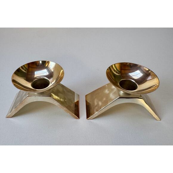 Vintage WMF Ikora Brass Candleholders – Sculptural Mid-Century Pair (Germany) - Picture 3 of 9